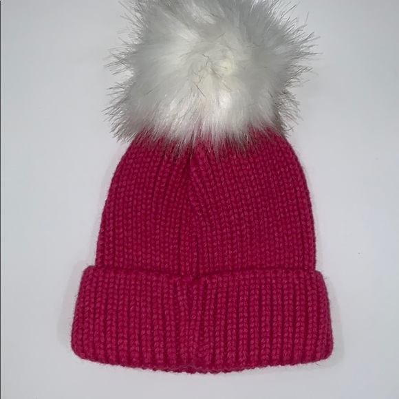 Fuchsia hat with white fur ball 20 - Picture 3 of 3